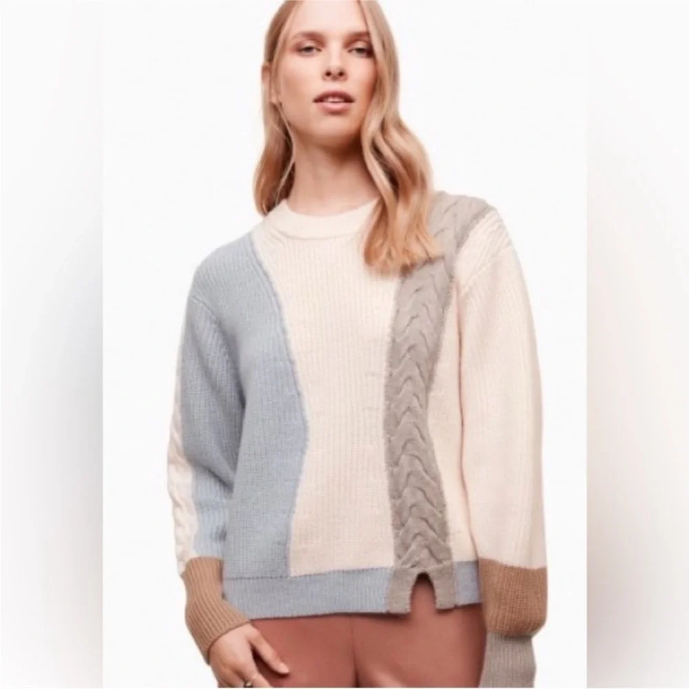 Aritzia Wilfred Lonell Gray Colorblock Cable Knit Merino Wool Sweater Size XS - Picture 3 of 10
